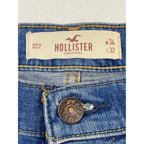 Hollister Epic Flex Super Skinny Jeans Mens 34x32 Blue Distressed Ripped - Picture 13 of 14